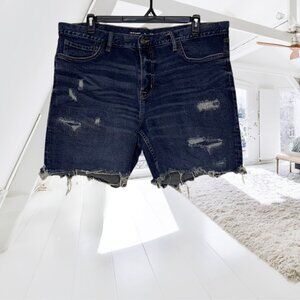 Old Navy Men’s Slim Built-In Flex Denim Shorts Size 40 Slim Dark Wash Distressed